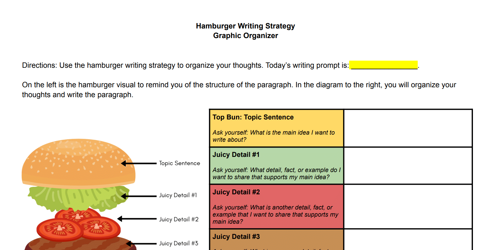 Hamburger Graphic Organizer preview